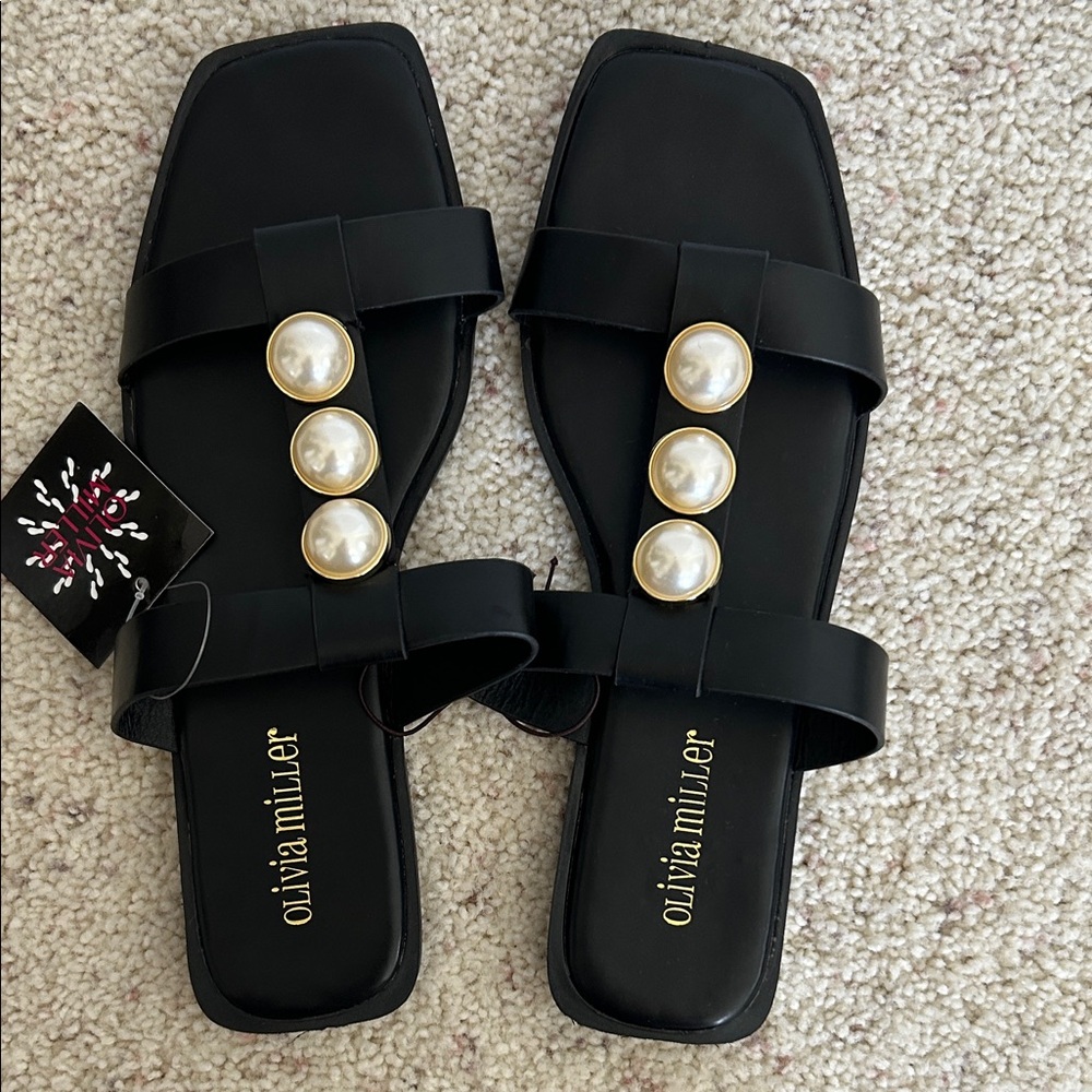 Olivia Miller Black Sandals with Pearl Details